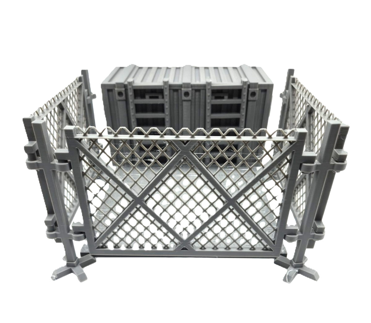 1:18 Scale 4″ Figure Diorama Playset Modular Industrial Chain Link Fence & Cargo