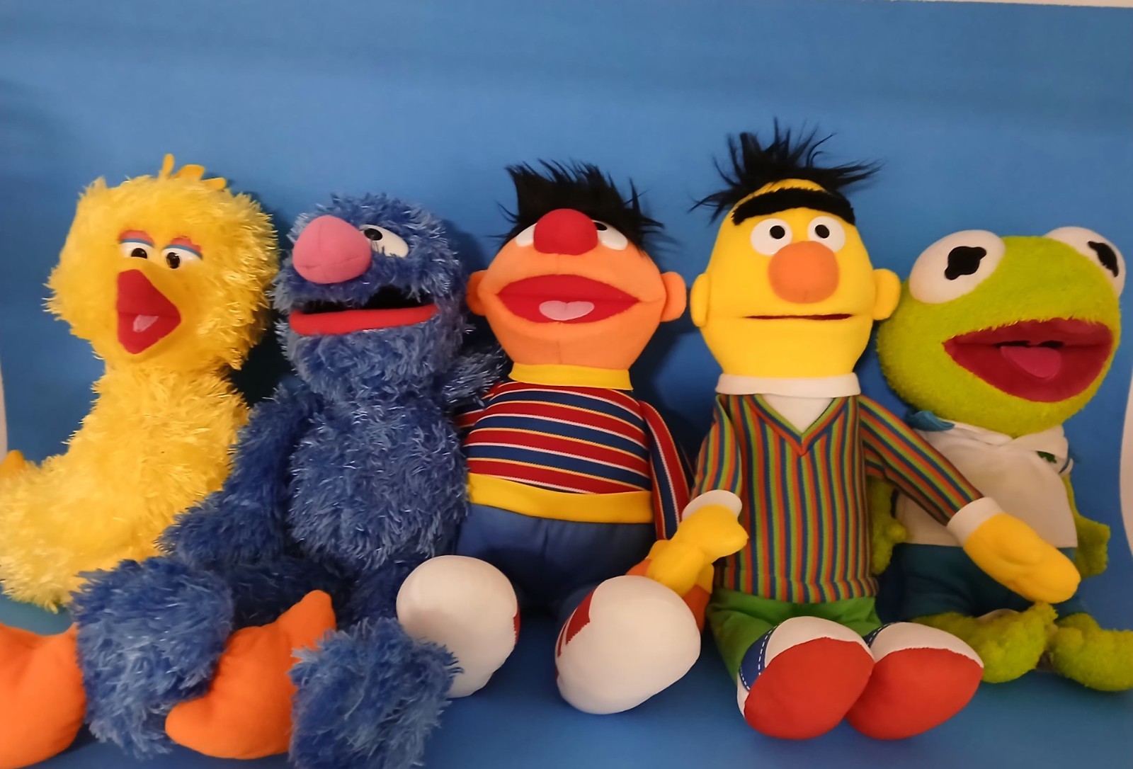 Sesame Street Big Bird, Grover, Bert, Ernie & Baby Kermit 14 In Plush Lot Cute