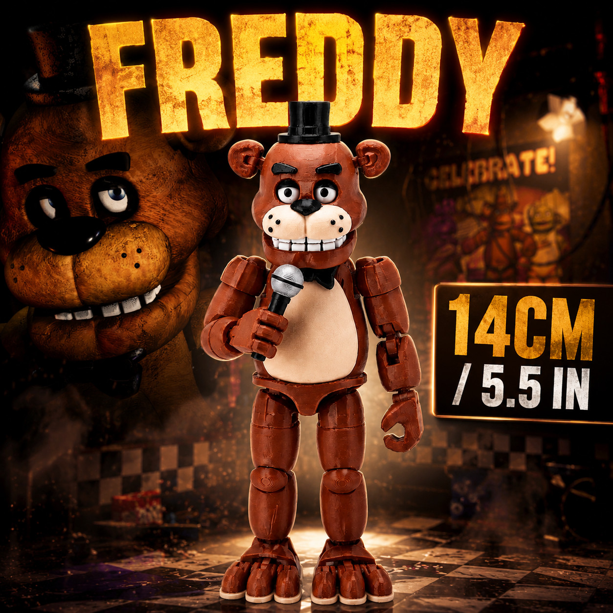 Freddy Fazbear 3D Printed Action Figure 5.5in FNAF Five Nights at Freddy’s Gift