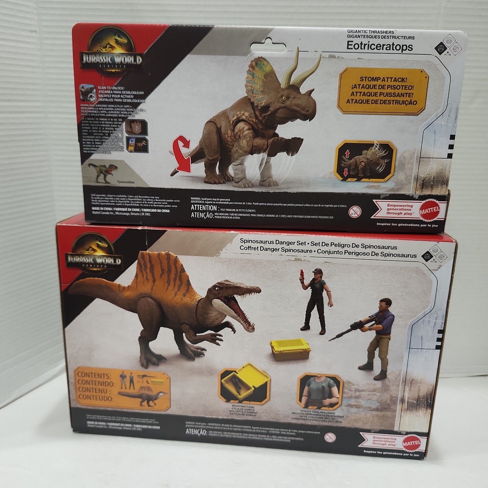 JURASSIC World Rebirth Spinosaurus Danger Set Eotriceraptops Thrashers Dino Set