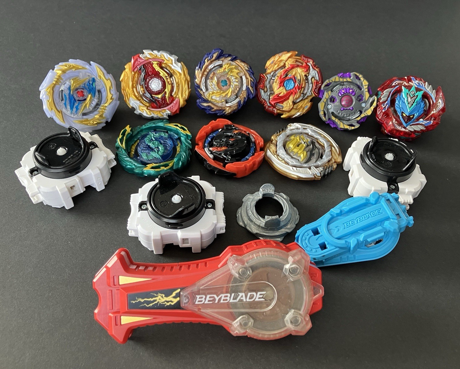 Assorted Lot of 6 Beyblade Bay Blades Launchers & Parts & Extras