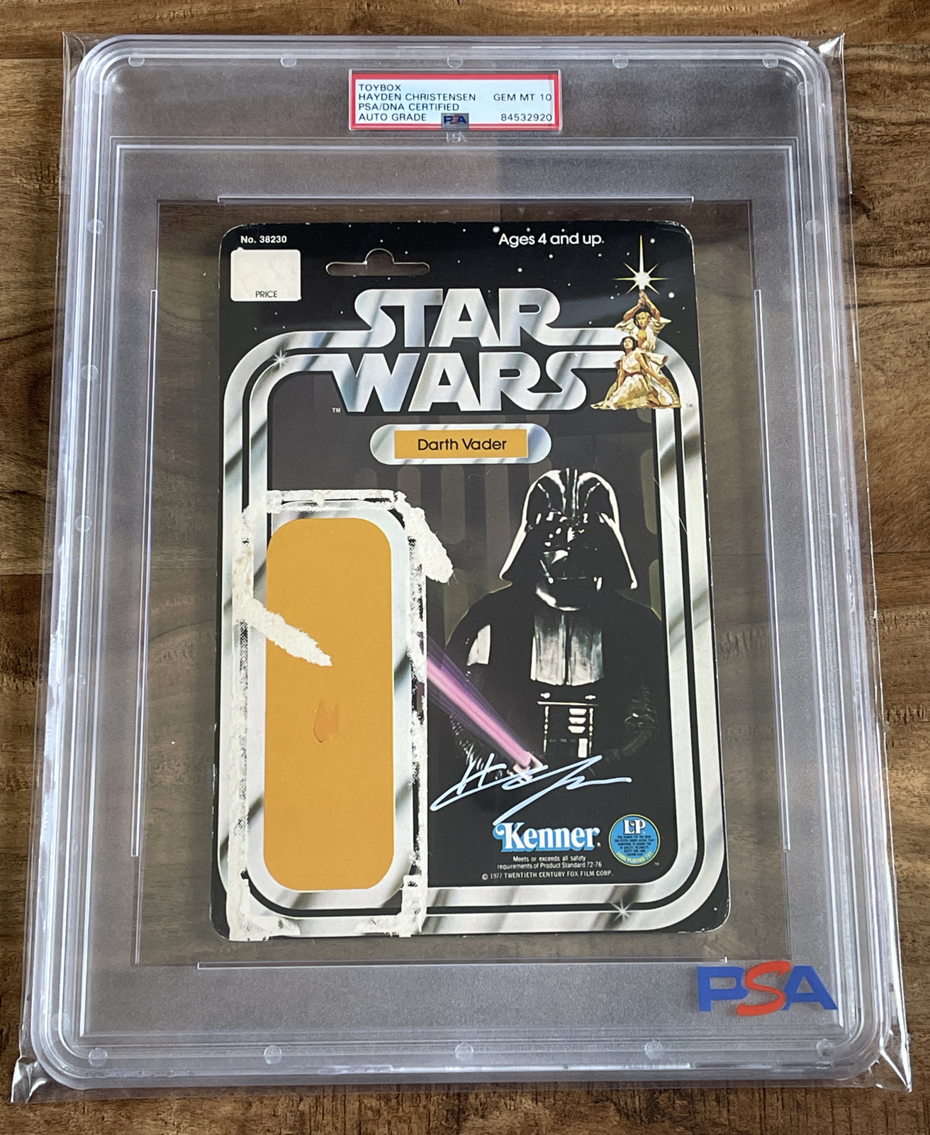 Hayden Christensen Signed STAR WARS DARTH VADER FIGURE BACK 1977 KENNER PSA 10
