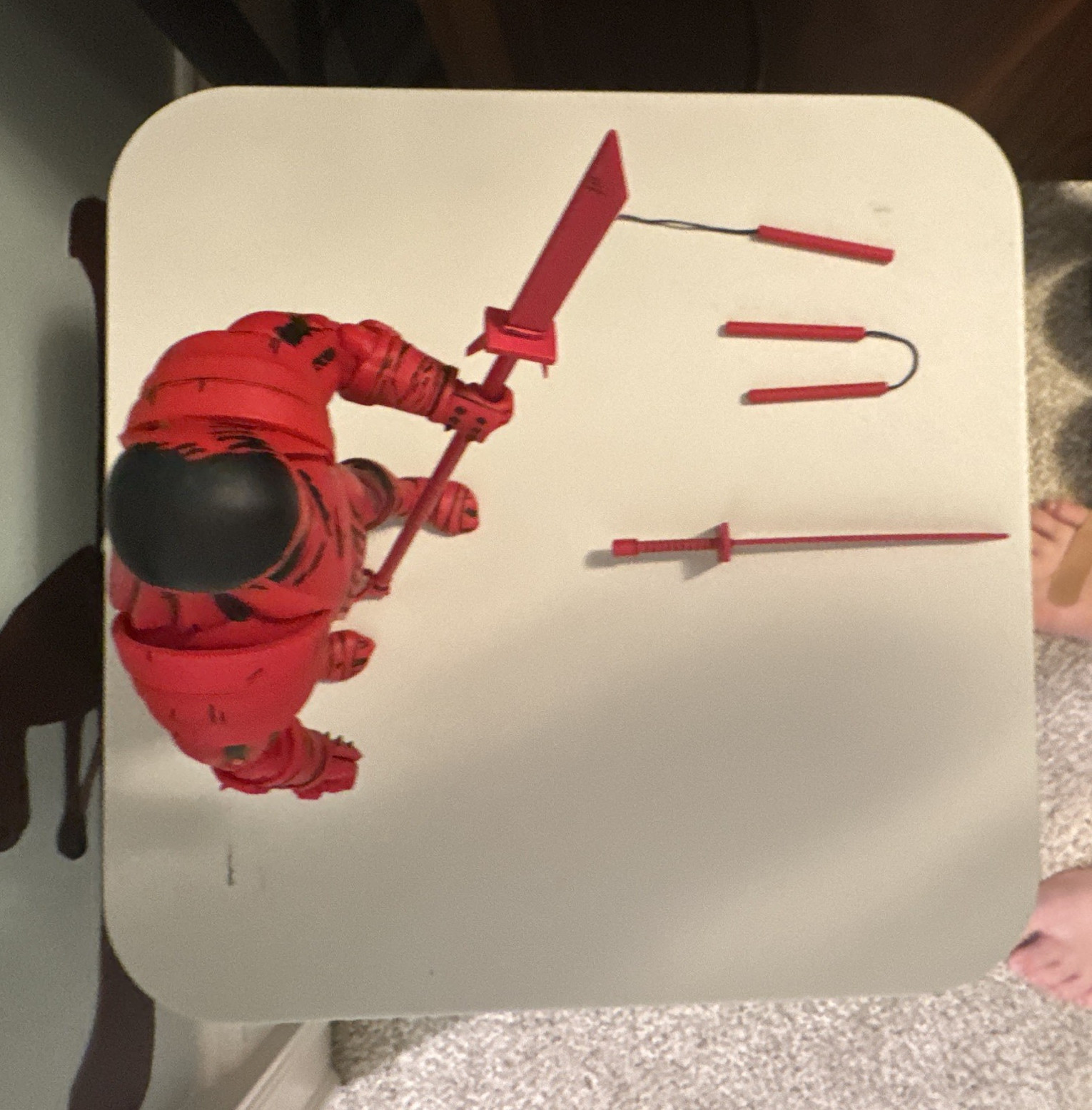 Red Black Ninja Action Figure – Plastic w/ Sword Spear Nunchaku & Sai