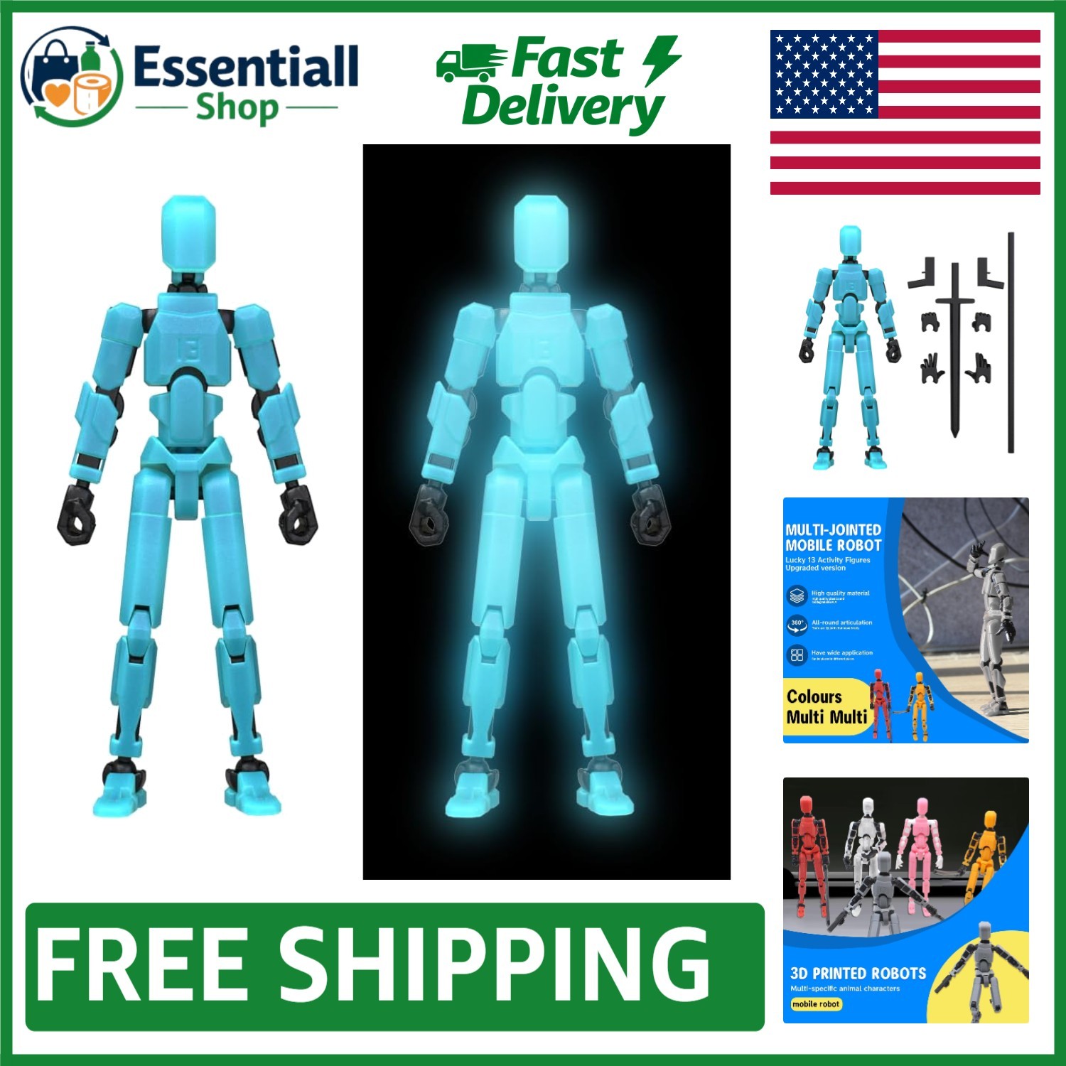 Glow in the Dark T13 3D Printed Action Figure – Fully Articulated & Customizable