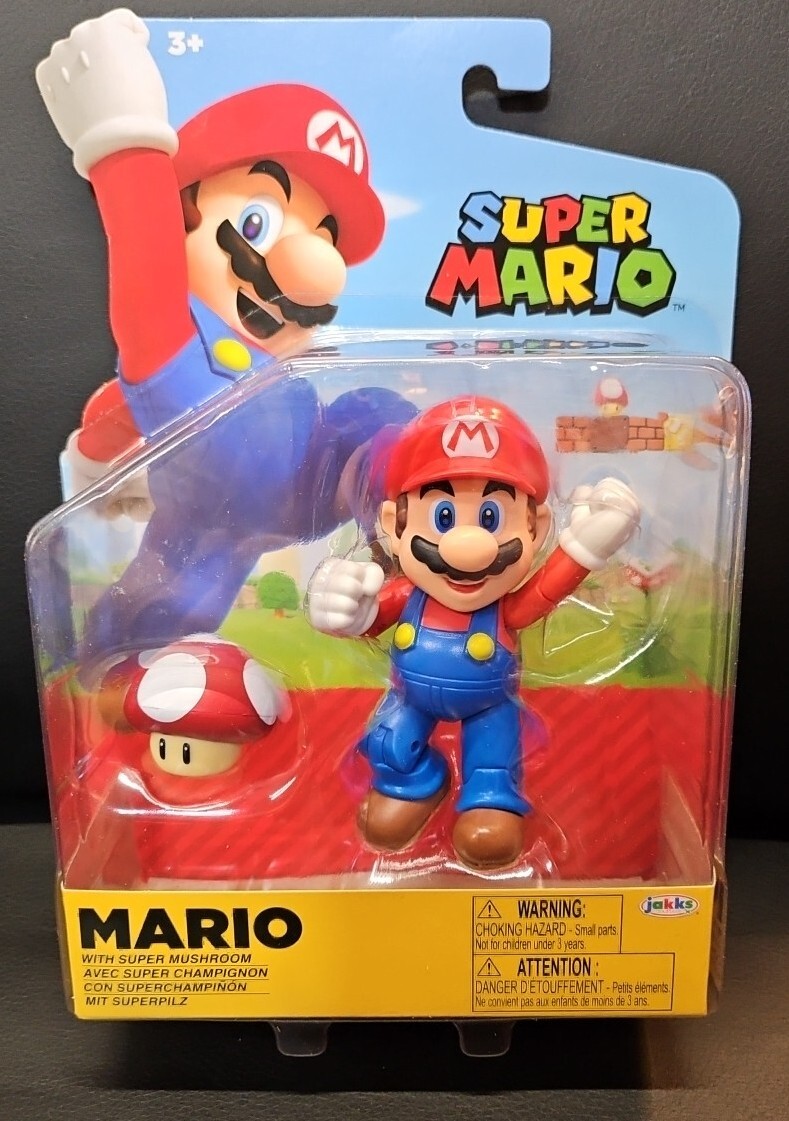 NEW Jakks Pacific 41542 World of Nintendo 4″ MARIO W/SUPER MUSHROOM Figure NIB