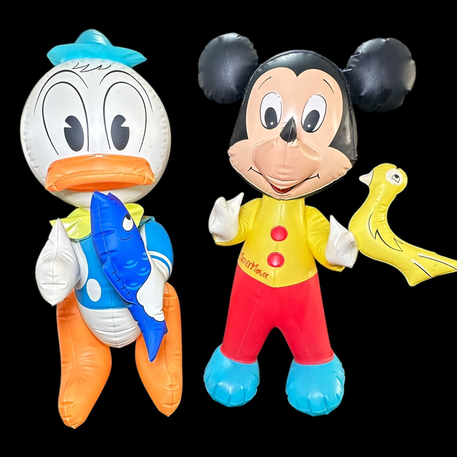 Mickey Mouse & Donald Duck 23″ Inflatable Blow-Up Toys Disney VtG 1960s