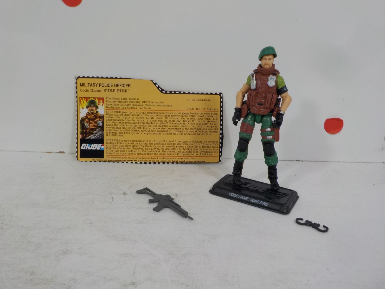 N A0108 G.I Joe Collector’s Club Sure Fire (Military Police Officer) W File Card