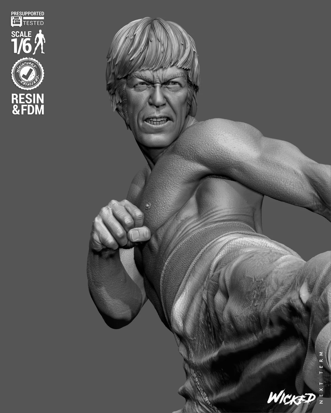 3D Printed 16K Wicked – Chuck Norris Statue unpainted Fan Made 1:6 Scale