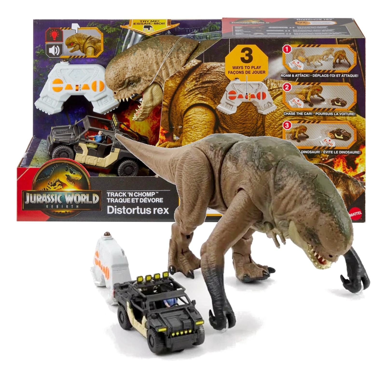 Jurassic World Track N Chomp Remote Control Distortus Rex & Vehicle New in Box