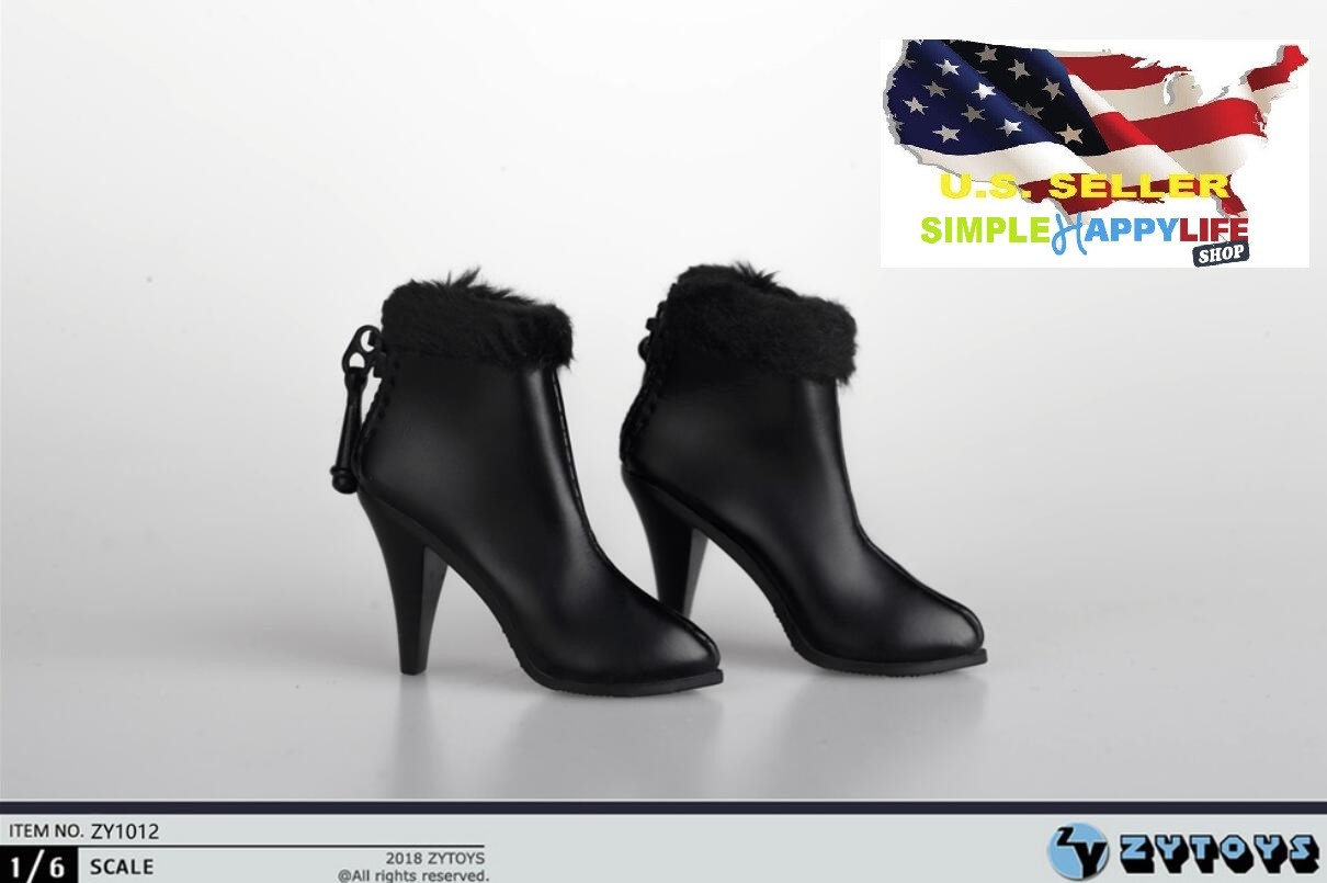 1/6 scale woman black short boots for 12″ Female body Phicen Hot toys ❶USA❶
