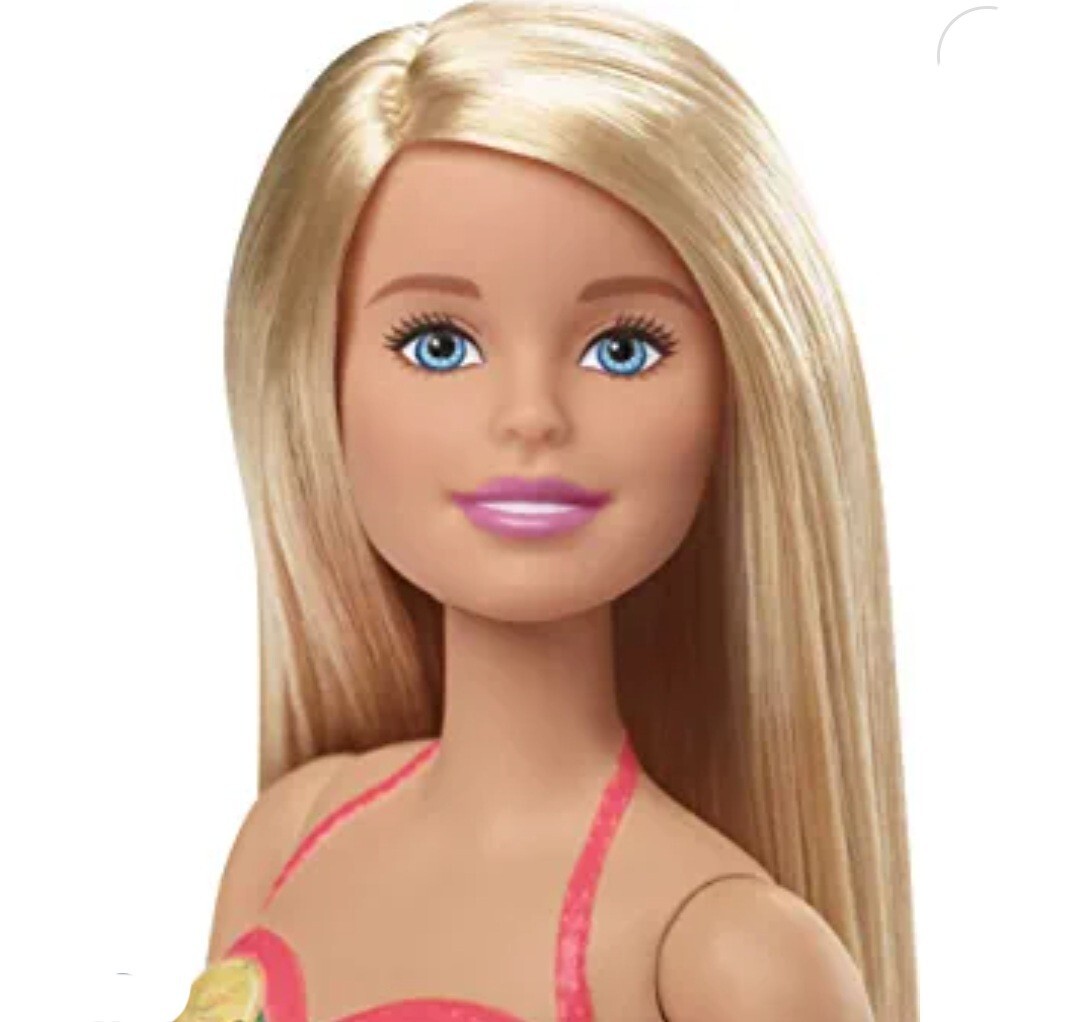 Barbie Doll & Pool Playset Blonde in Tropical Pink One-Piece Swimsuit w Pool Set