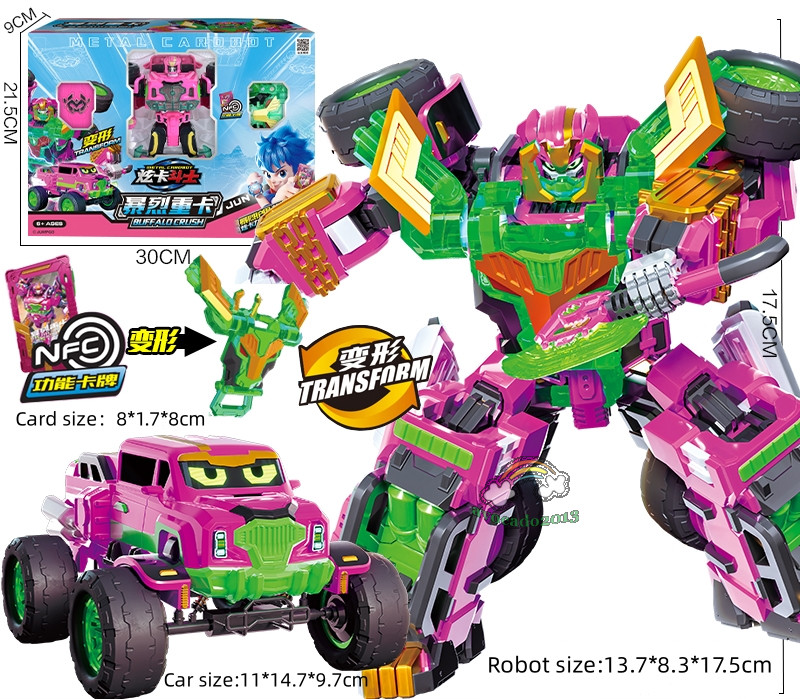 Metal Cardbot BUFFALO CRUSH Pink Off Road Truck Transforming Robot Card Toy