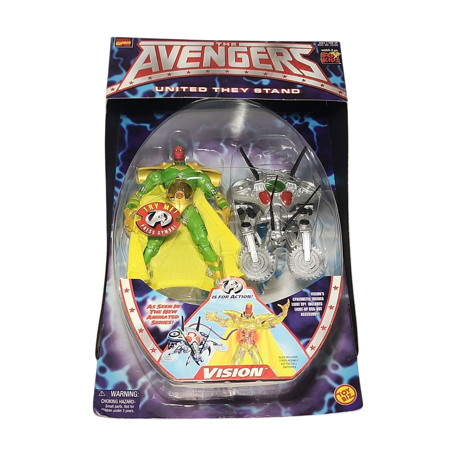 Avengers United They Stand Vision Light Up Action Figure Toy Marvel ToyBiz 1999