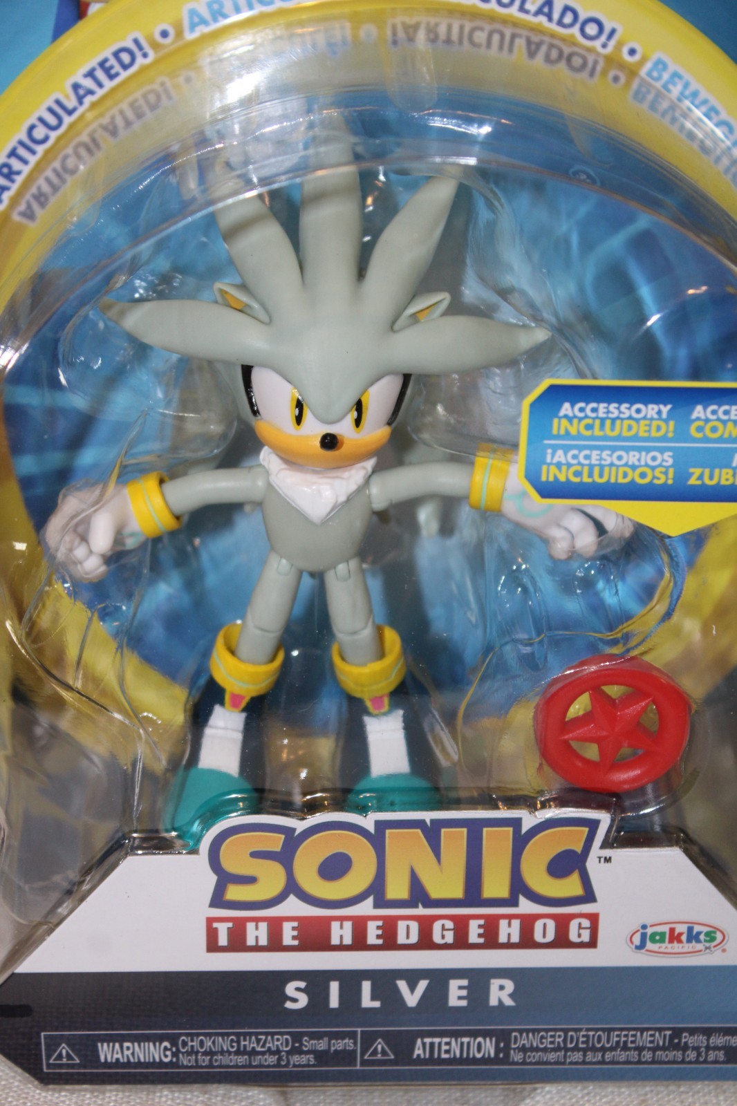 JAKKS Pacific Sonic The Hedgehog Figure Silver 4″ with Red Star Ring New