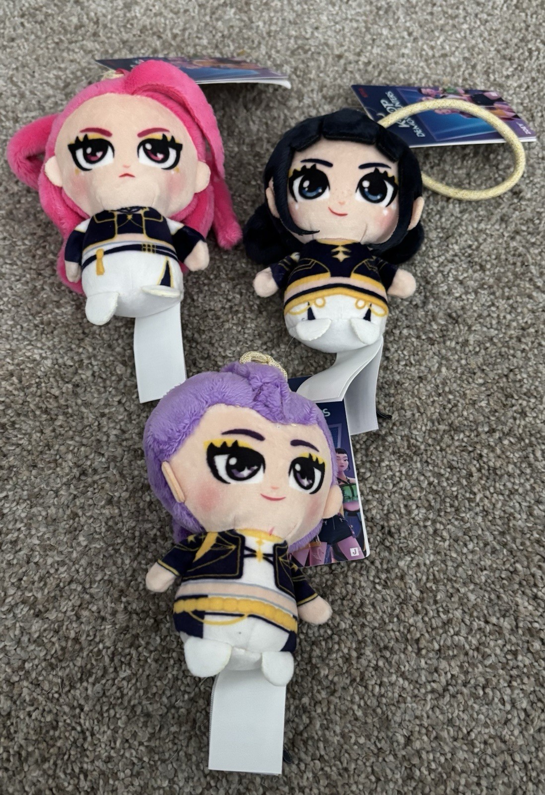 3 KPop Demon Hunters Plush 4” Bag Clips Rumi Mira & Zoey Complete Set Jazwares