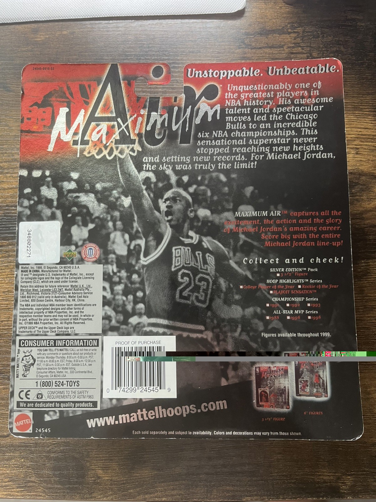 Michael Jordan 1999 Mattel Maximum Air Silver Edition NBA Action Figure Card NEW
