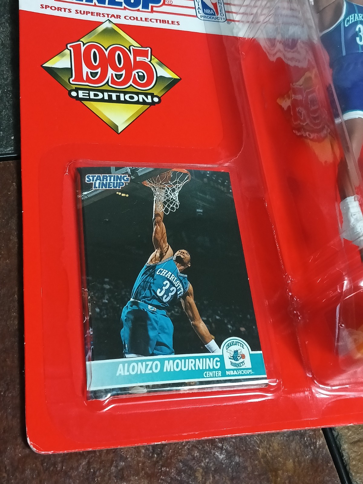 ?1995 Kenner Starting Lineup NBA ALONZO MOURNING Charlotte Hornets Figure+Card
