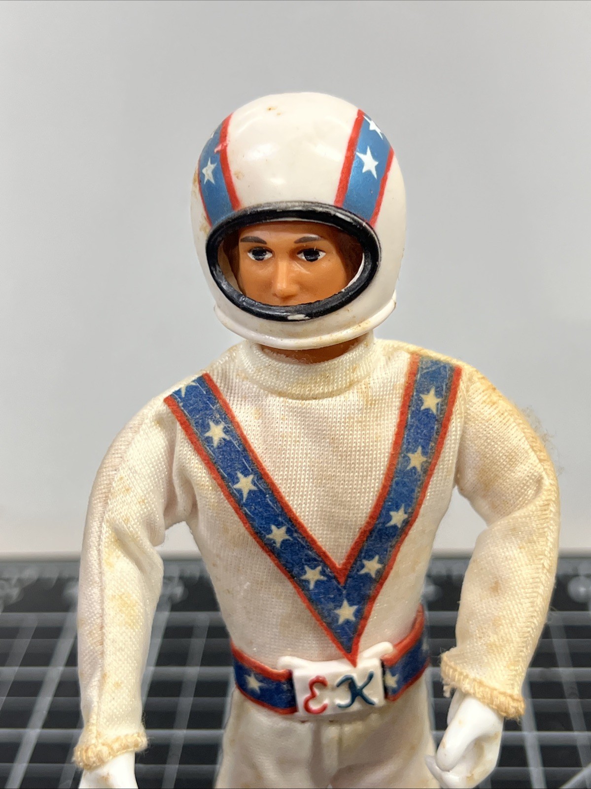 1972 Ideal Toys Evel Knievel Figure Bendy Rubber w/ Shoes Helmet Belt VTG 1970s