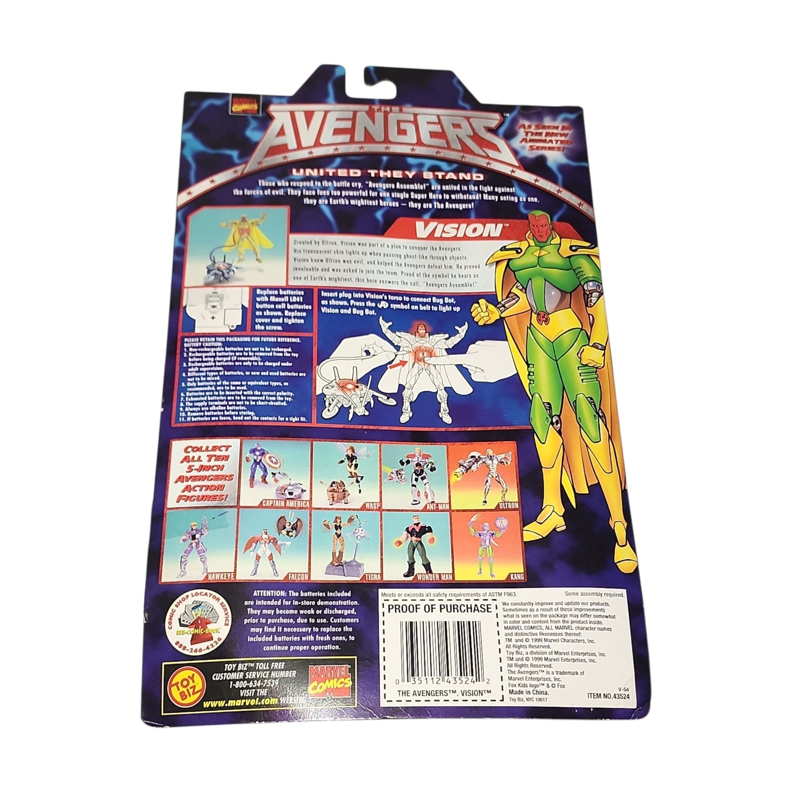 Avengers United They Stand Vision Light Up Action Figure Toy Marvel ToyBiz 1999