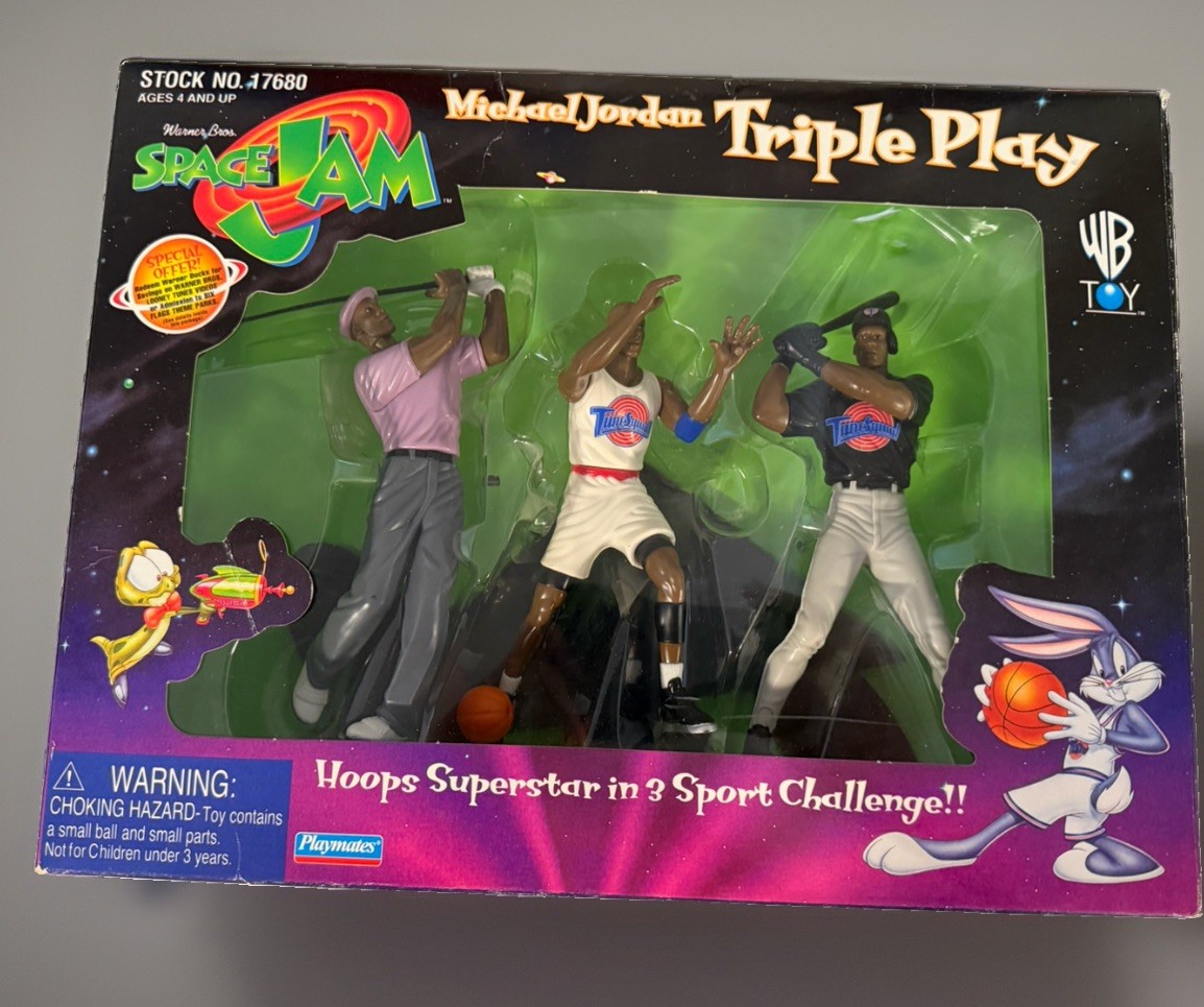 Brand New Sealed 1996 Michael Jordan Space Jam Triple Play 3 Pack Action Figure