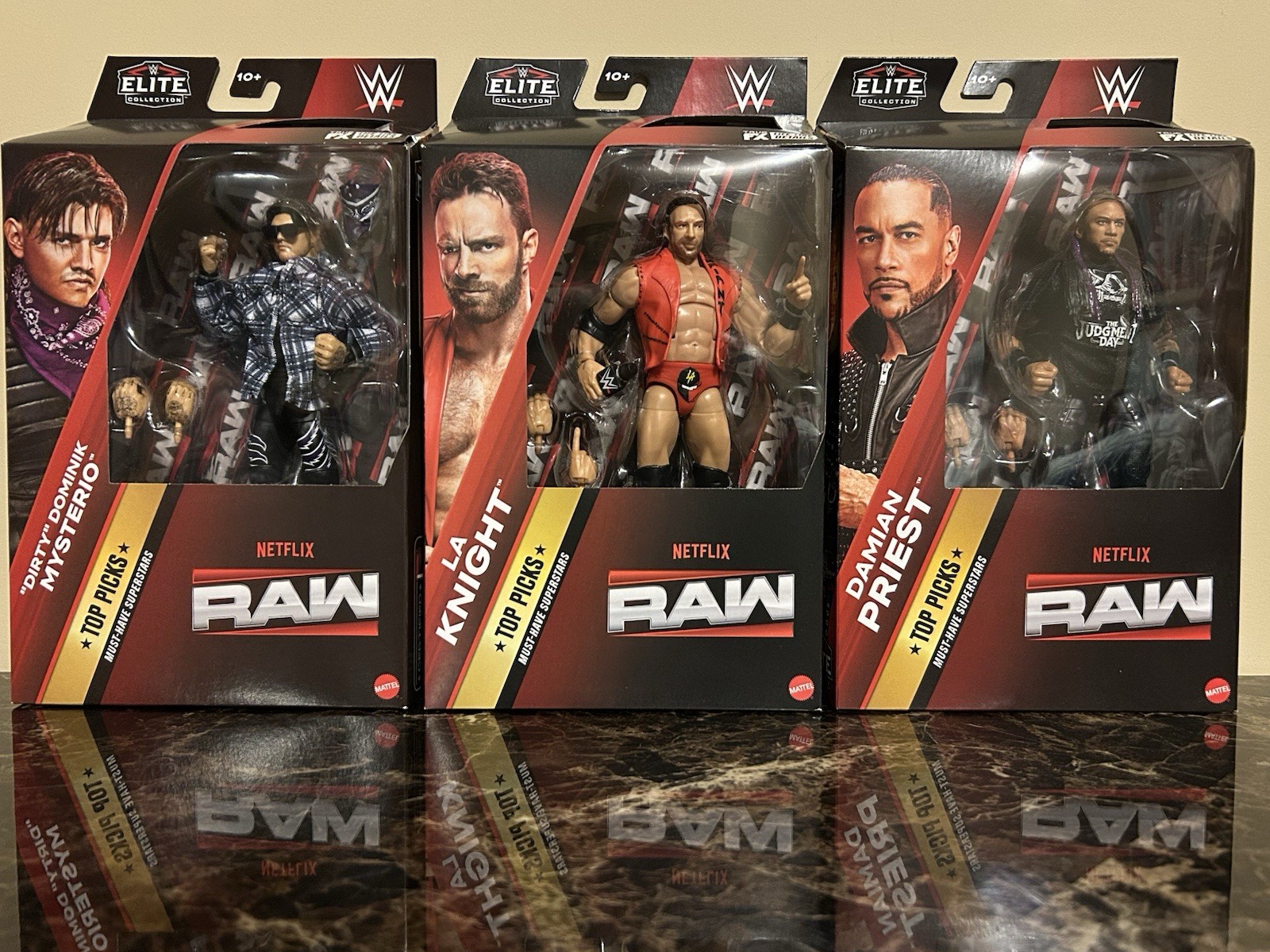 WWE Mattel Elite Top Picks Netflix Raw…Damian Priest-LA Knight-Dominik Mysterio