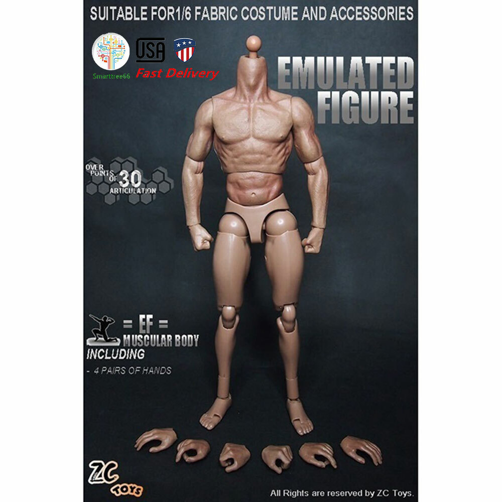 ZC Toys 1/6 Scale 12″ Nude Male Muscular Man Figure Body Model Fit HT Headsculpt