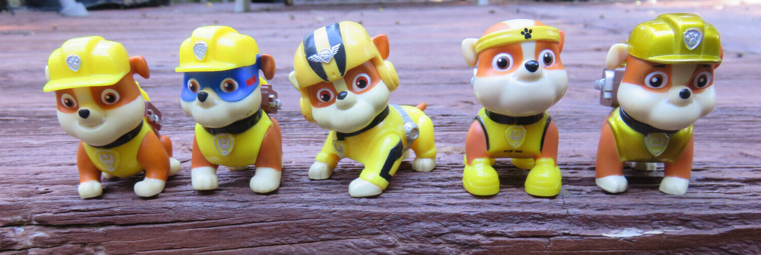 5 Different Paw Patrol RUBBLE Toy Lot ~ 2 1/4″ – 2 1/2″ Plastic