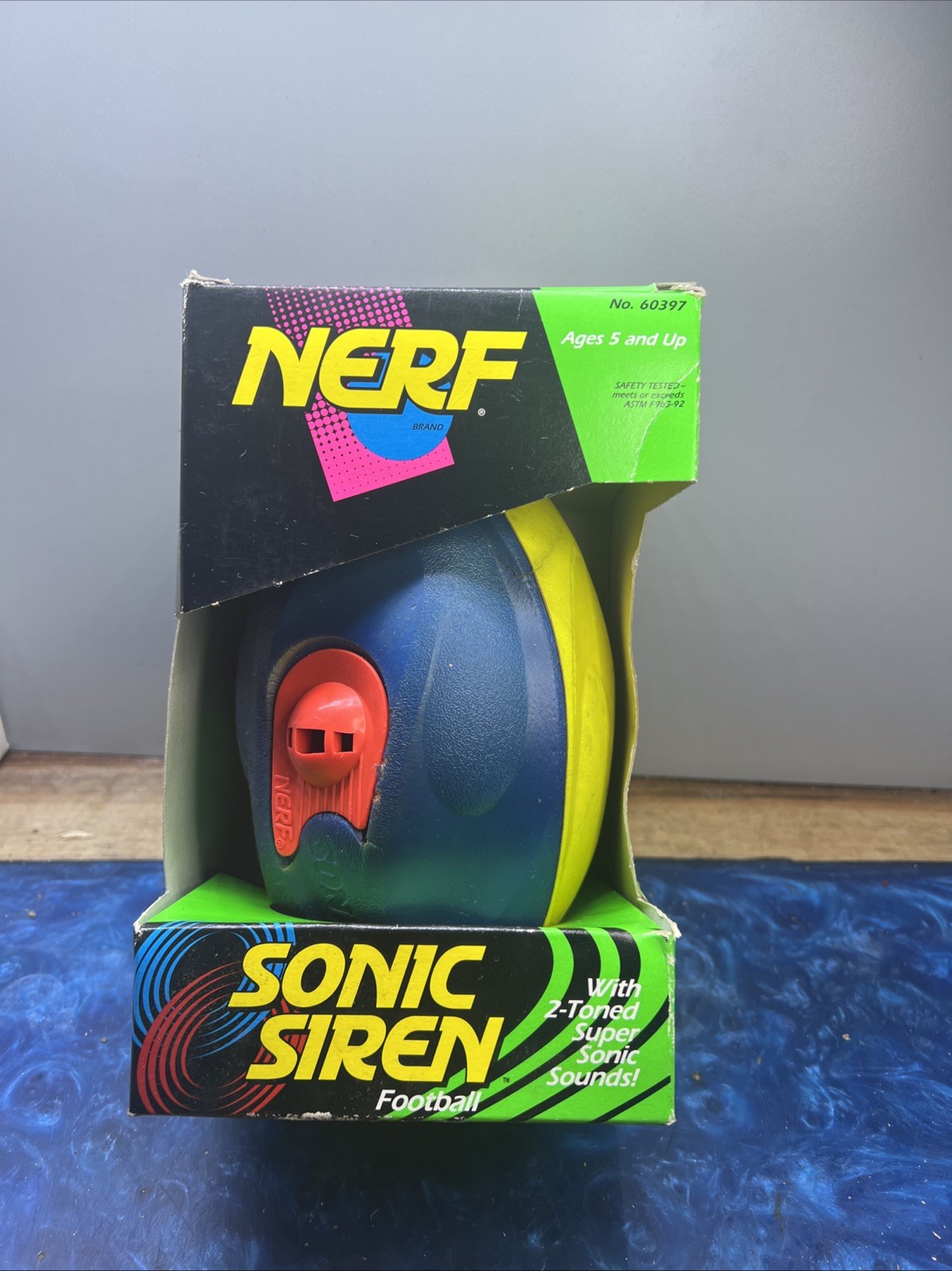 Vintage NERF Sonic Siren PROTOTYPE Football Blue Yellow In Box Prototype No UPC