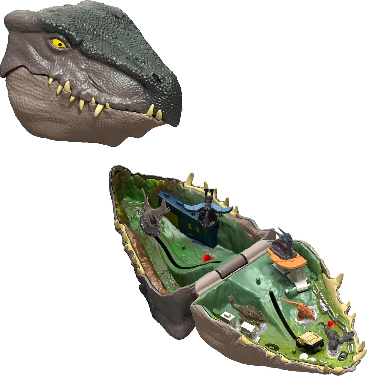 Jurassic Rebirth Micro Adventure Playset, Mutadon Head Opens to 4 Interactive Fe