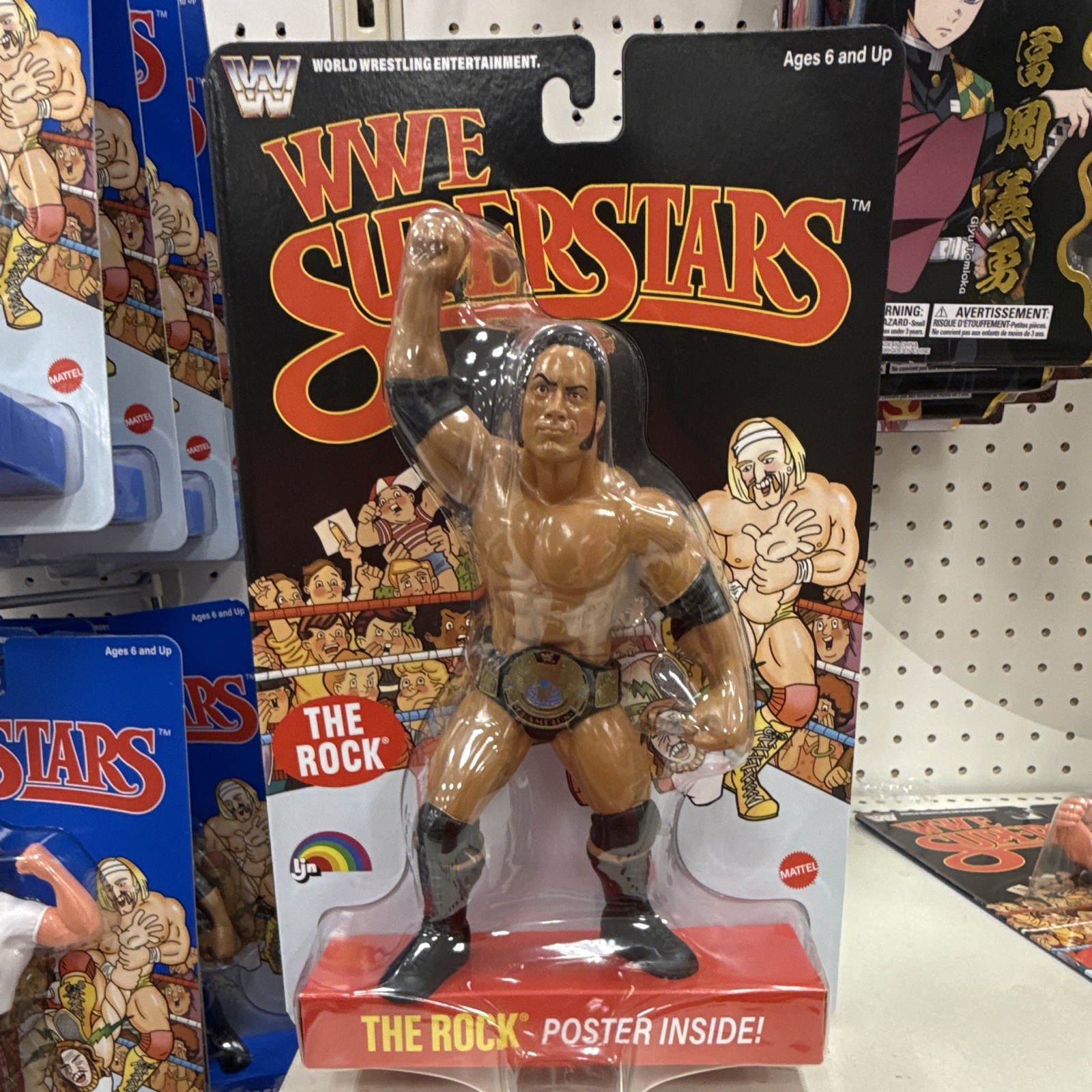 LJN WWE Superstars The Rock Action Figure w/ Poster, Ages 6+ Multicolor