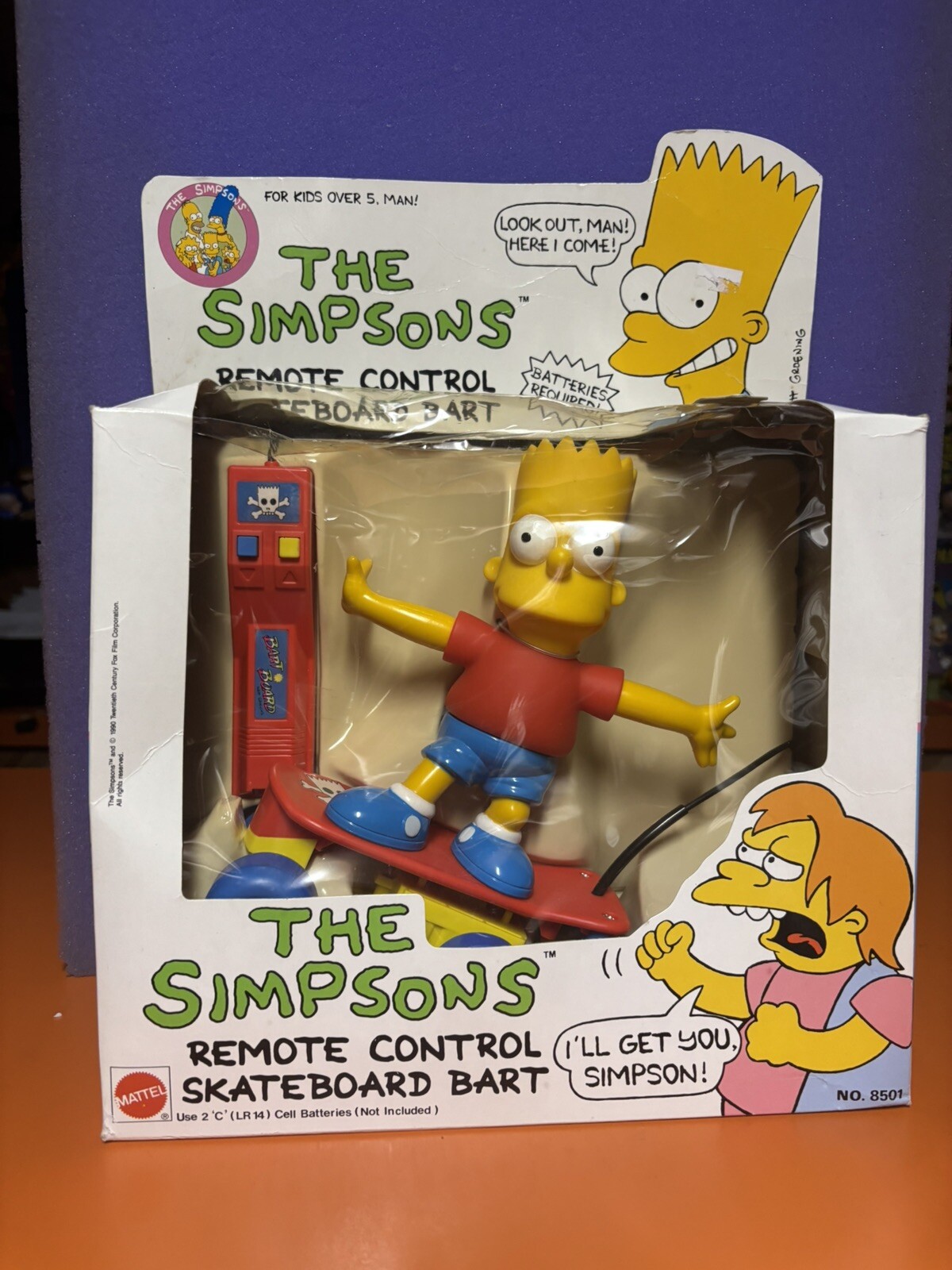 1990 MATTEL -BART SIMPSON “REMOTE CONTROL SKATEBOARD” MINT in BOX