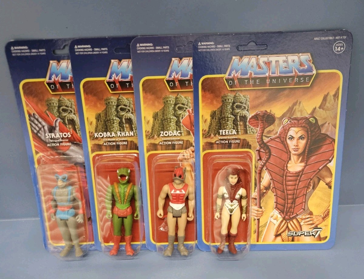 MOTU Masters Of The Universe Super7 Reaction STRATOS KOBRA KHAN ZODAC TEELA Figs