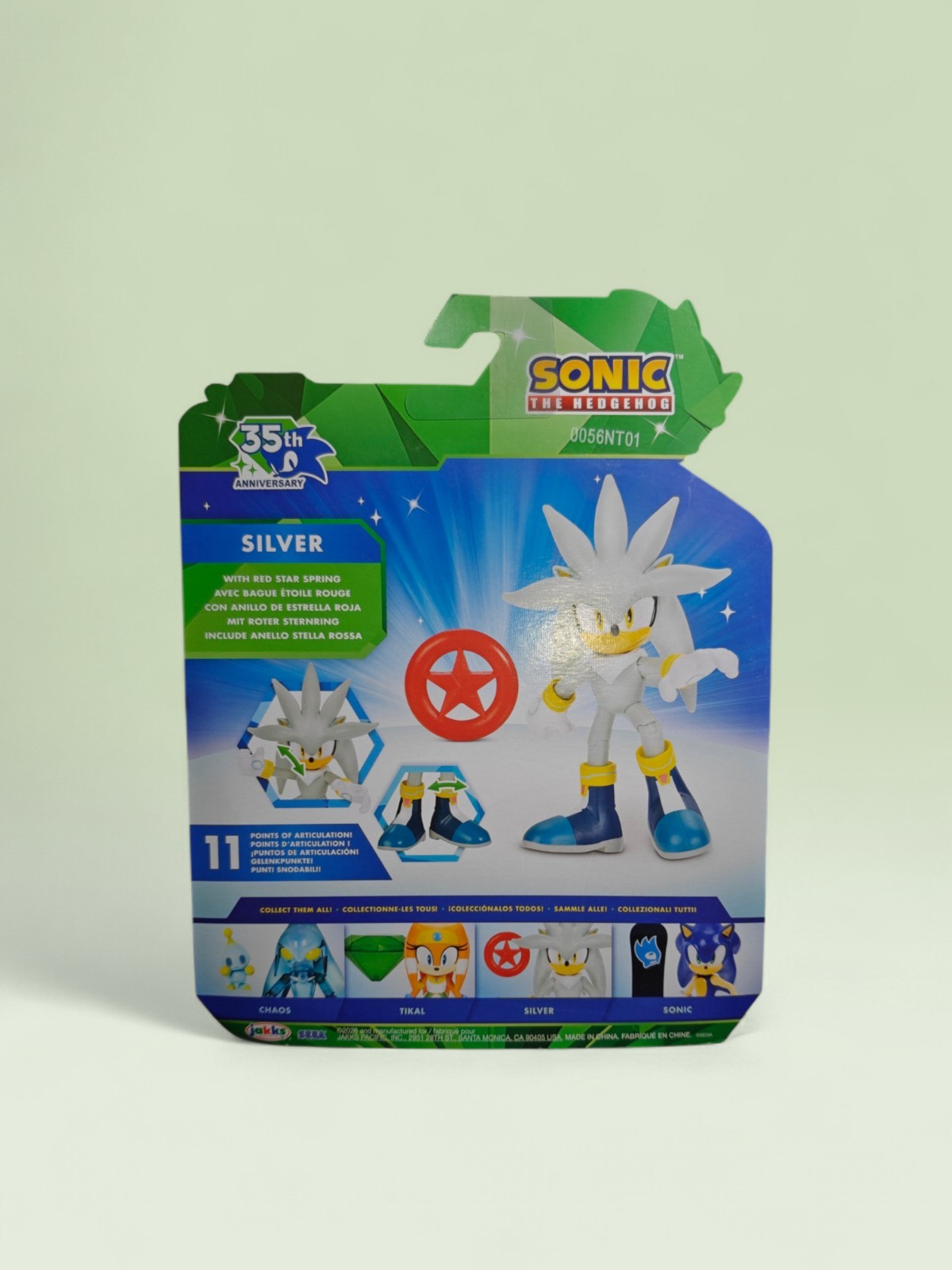 SILVER 35th Anniversary Jakks Sonic The Hedgehog w Red Star Spring 4″ Figure NEW