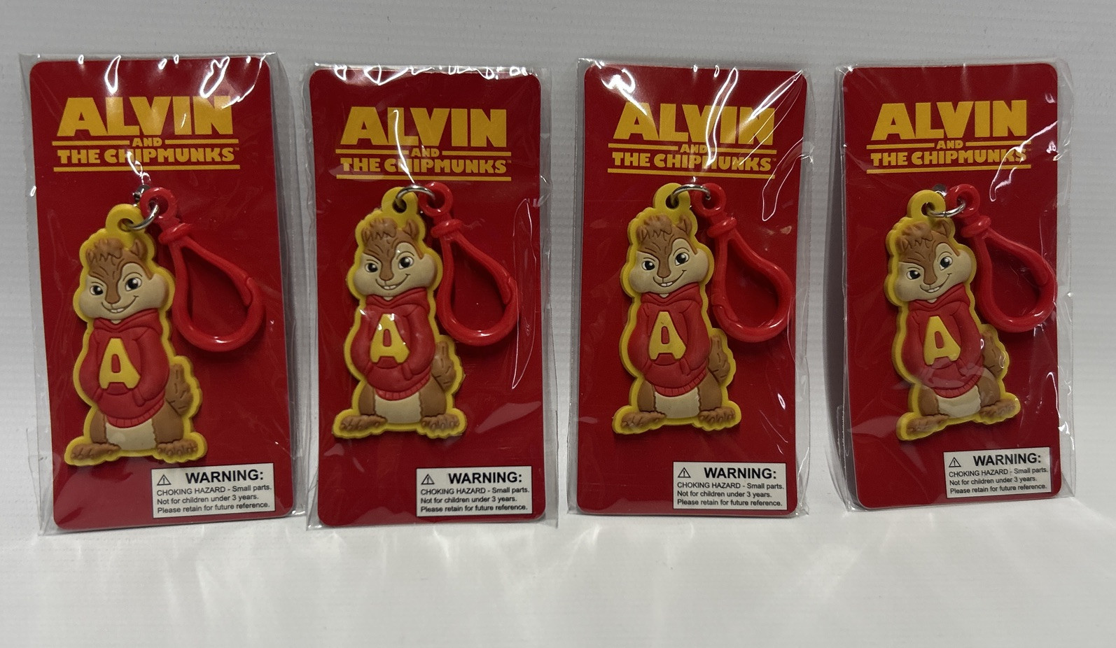 Alvin & The Chipmunks Rubber Bendable Keychains (Lot Of 4) 20th Century Fox, NEW