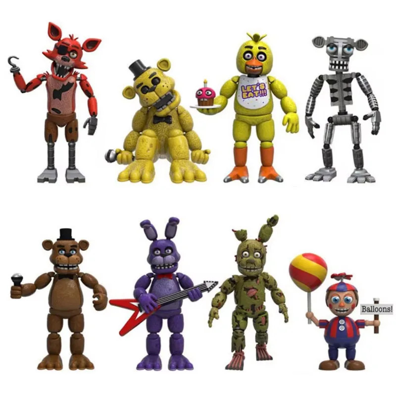 4Pcs FNAF Action Figures Set – Freddy, Bonnie, Chica, Foxy & Nightmare Balloon B
