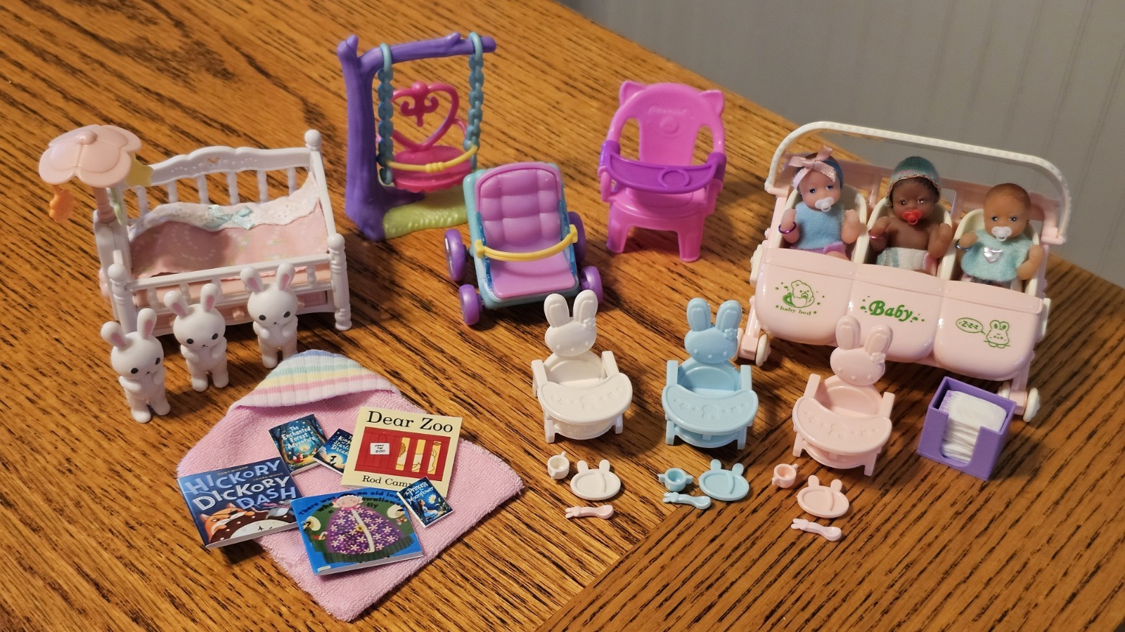 Zuru My Mini Baby(Awake Triplets)Series 1 w/Stroller, Bunny Chairs, Book & More!