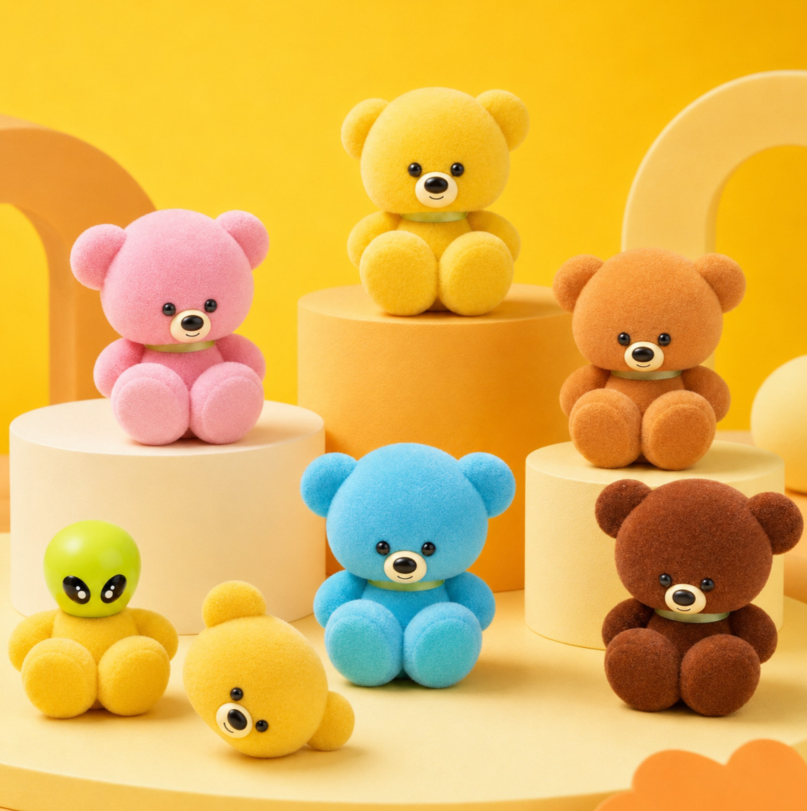 Qualia Blind Box Gashapon Alien Bears Flocked Figure Japan 1 Random Capsule Toy