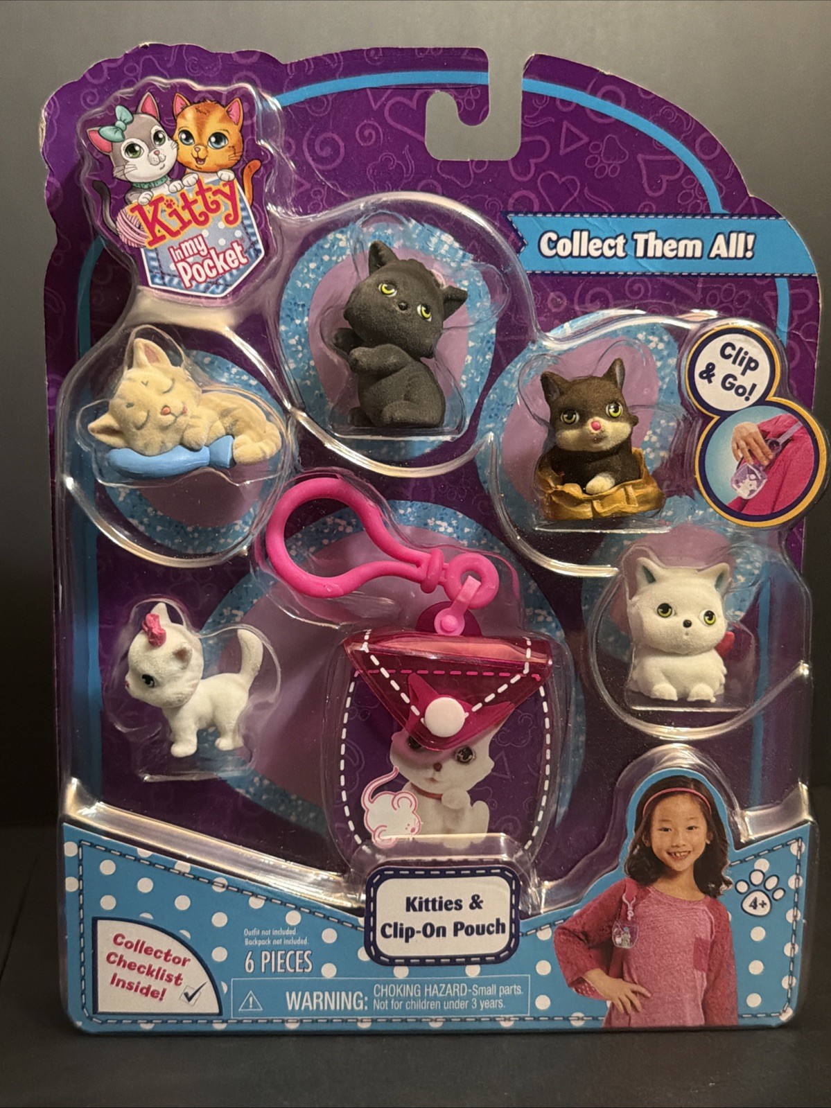 Kitty In My Pocket Kitties & Clip On Pouch Rare 2016 6 Pieces New