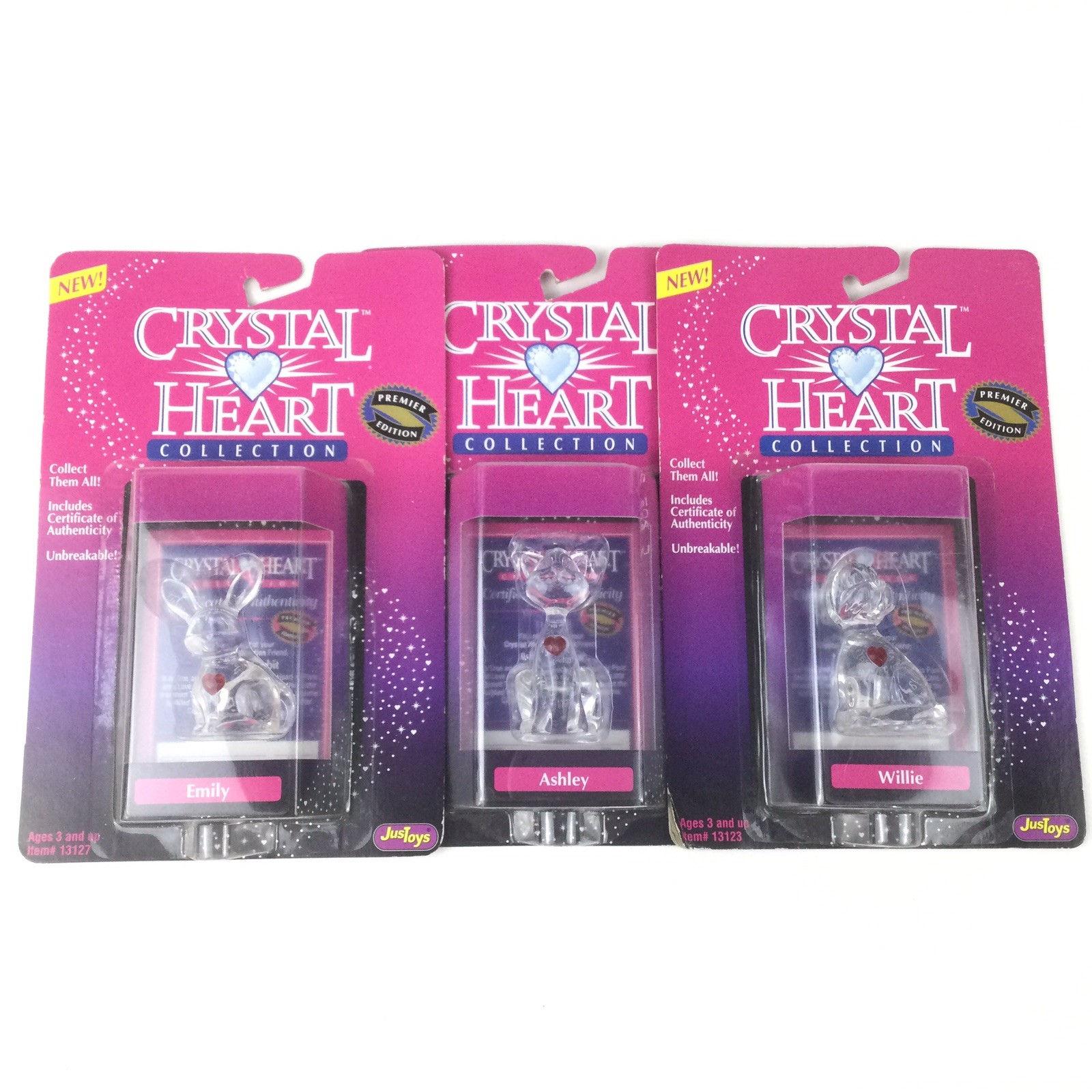 NOS Vintage Crystal Heart Collection Rabbit Cat Dog Plastic Figure Toy Lot