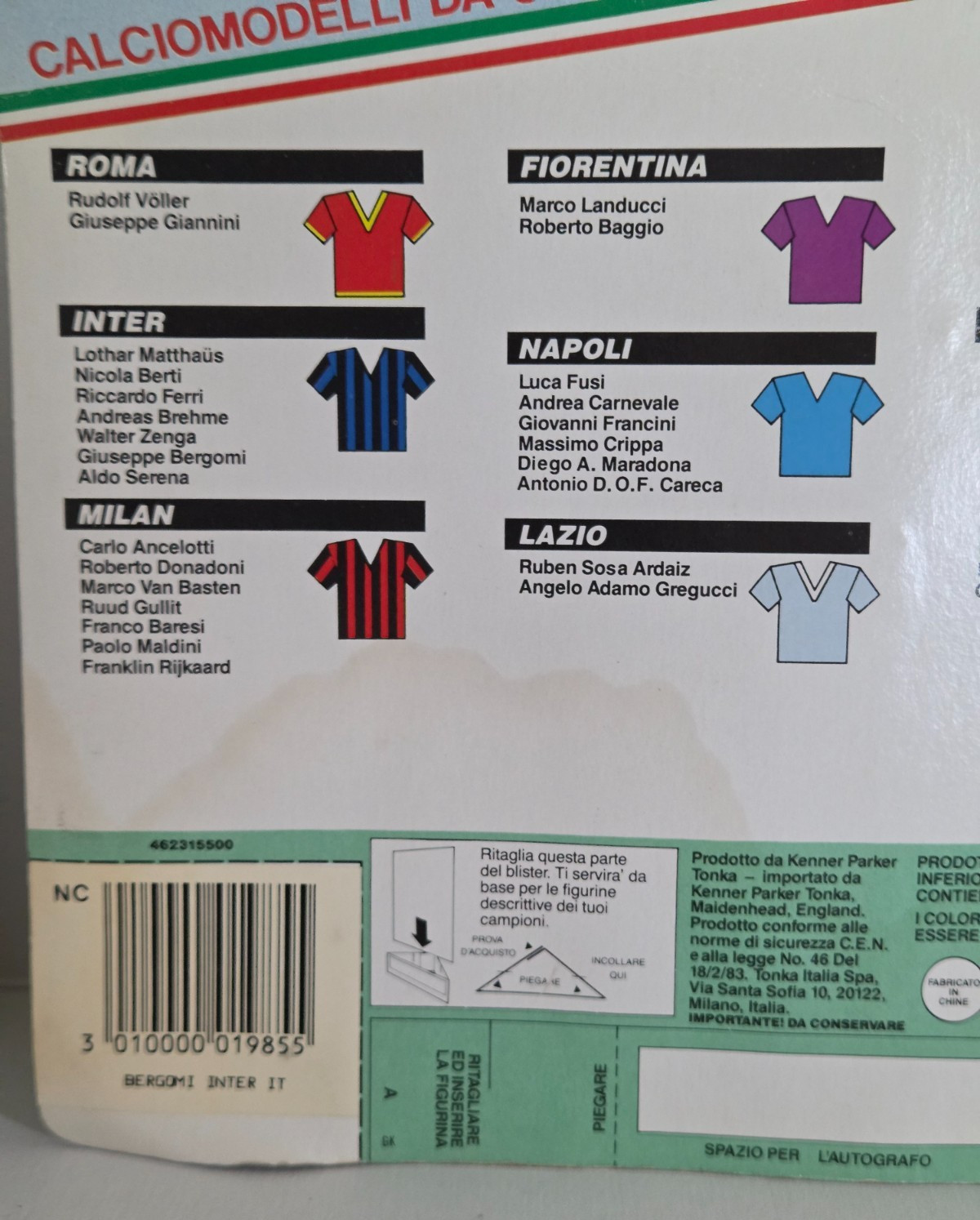 1989 Giuseppe Bergomi Forza Campioni! Italian Kenner Inter SLU Sealed World Cup