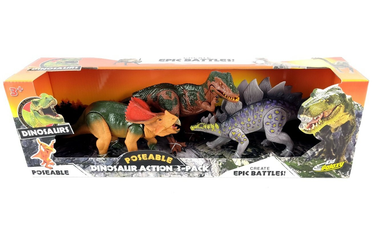 Poseable Dinosaur Action 3-Pack T-Rex Stegosaurus Protoceratops 8″ Realistic New
