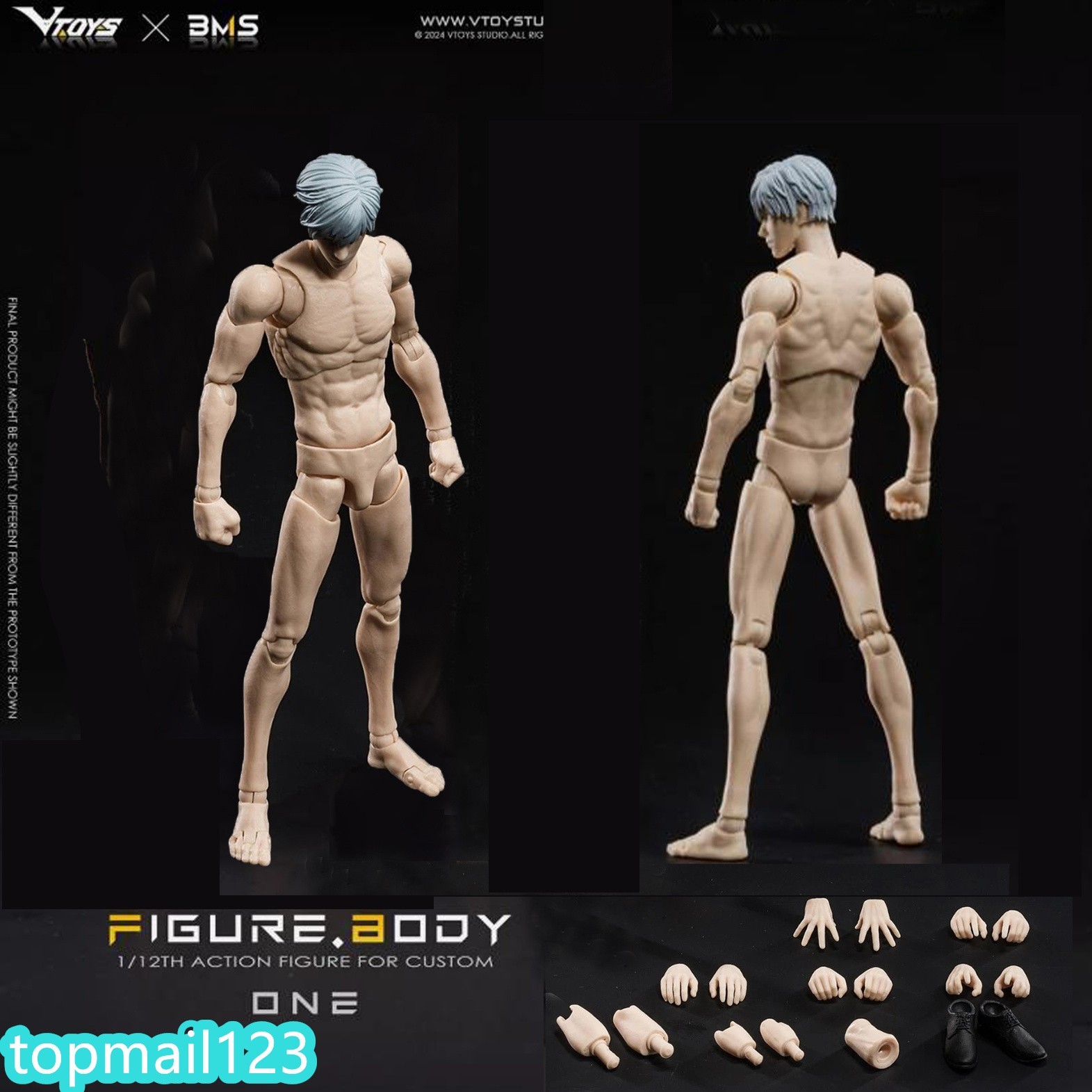 VTOYS X BMS VB002 1/12 Flexible 6″Action Figure Male Pale Joint Doll Body w/Head