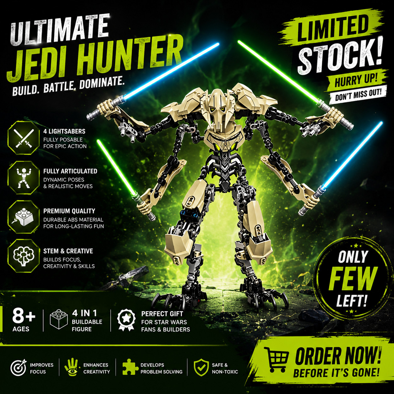 32cm Star General Grievous Action Figure with Lightsaber Building Blocks Toy