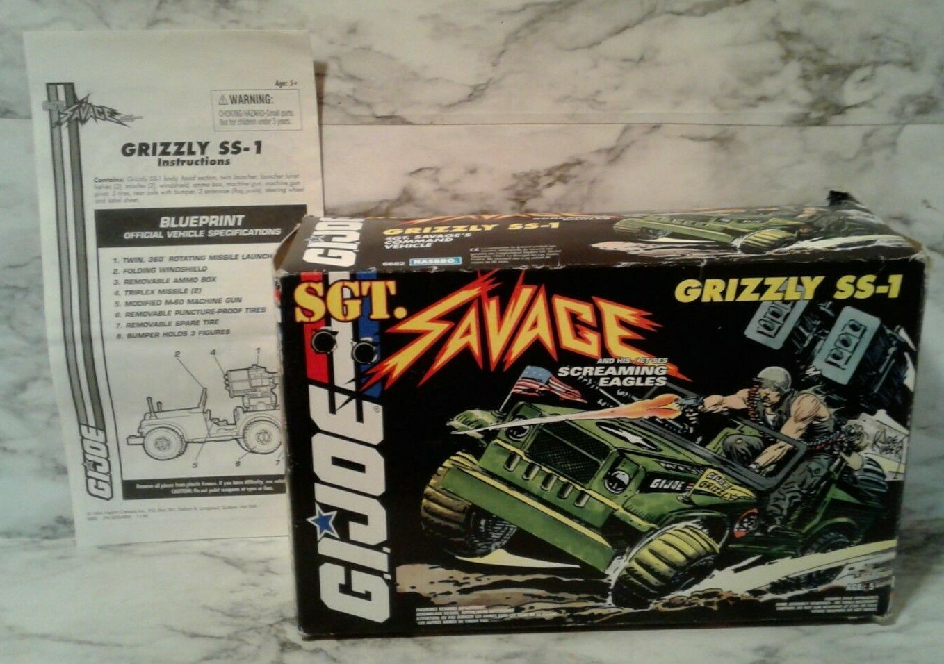 1994 GI JOE Screaming Eagles Grizzly SS1 ORIGINAL BOX & Prints JOE KUBRICK ART