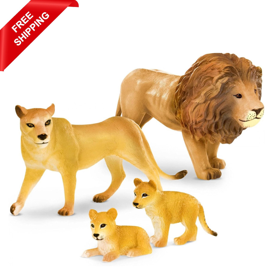 Realistic Lion Family Playset – 4 Durable Animal Figures for Educational Fun
