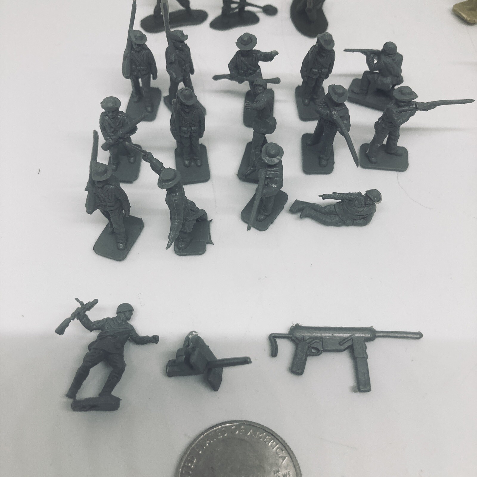 Lot of 50 WWII Toy Soldiers, 1 Inch Tall, Various Colors