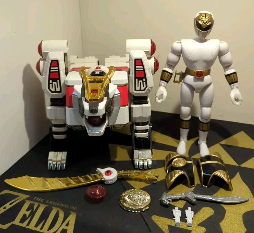1994 Mighty Morphin Power Rangers White Tigerzord & Ranger Deluxe 98% Complete