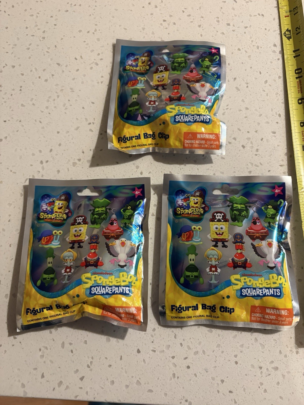 Nice Lot of 3 SpongeBob SquarePants Figural Bag Clip New in Package Mystery Bags
