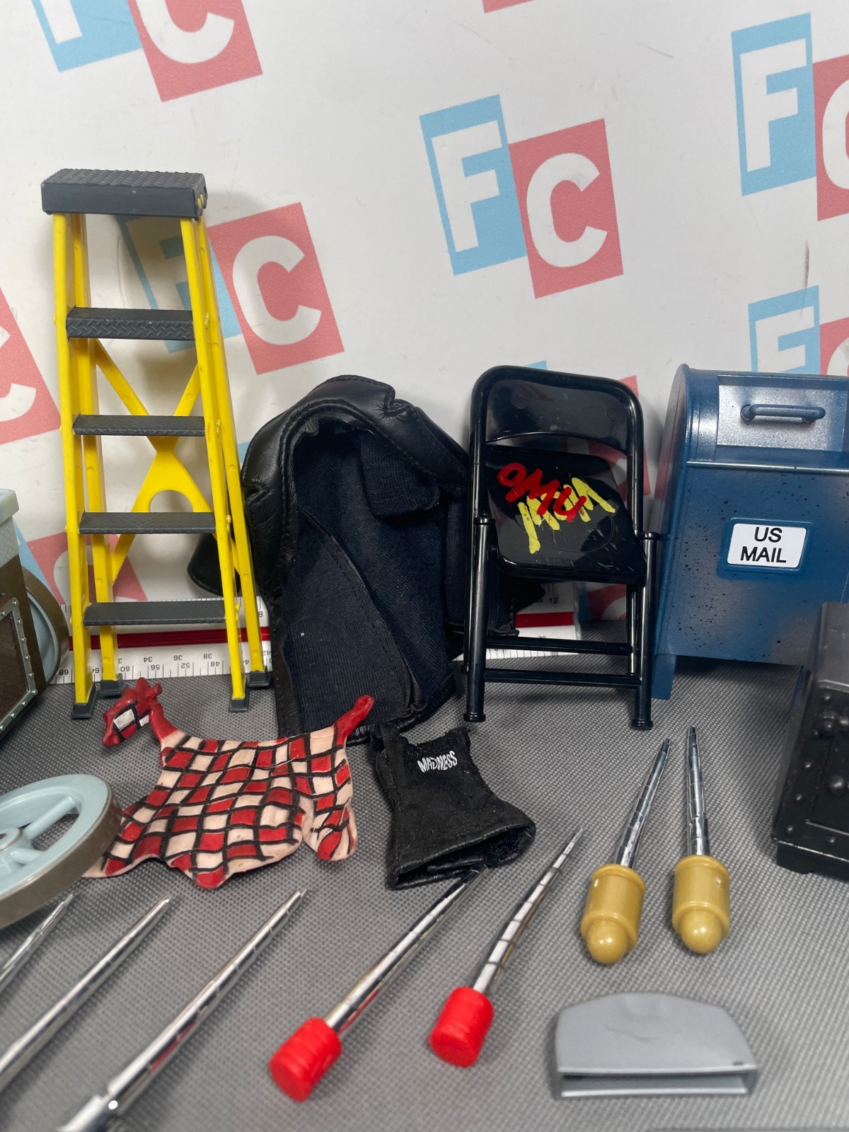 WCW TNA Wrestling ToyBiz Figure Accessory Lot Ladder Guardrails Mailbox WWE