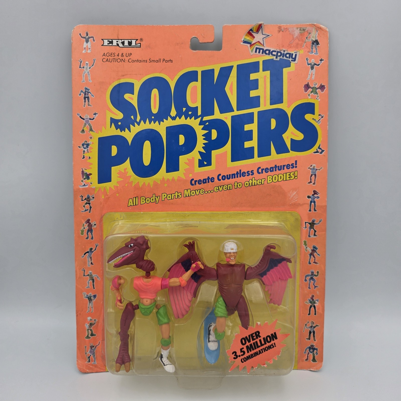 1991 ERTL Socket Poppers Skateboarder Pterodactyl On Card Please Read Descrip!